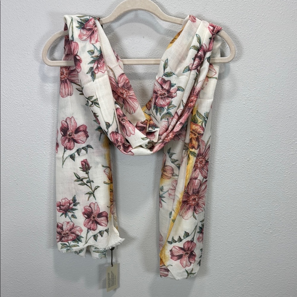 Janavi wool silk Floral Print Scarf - Pink and White